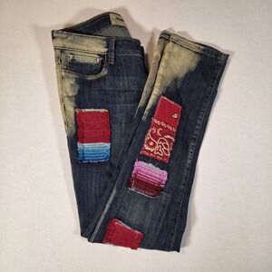 Free People Jeans Artisan de Luxe Womens 26 Distressed Patchwork Acid Wash
